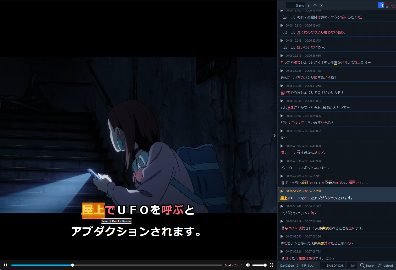 Extension showing flashcard review mode